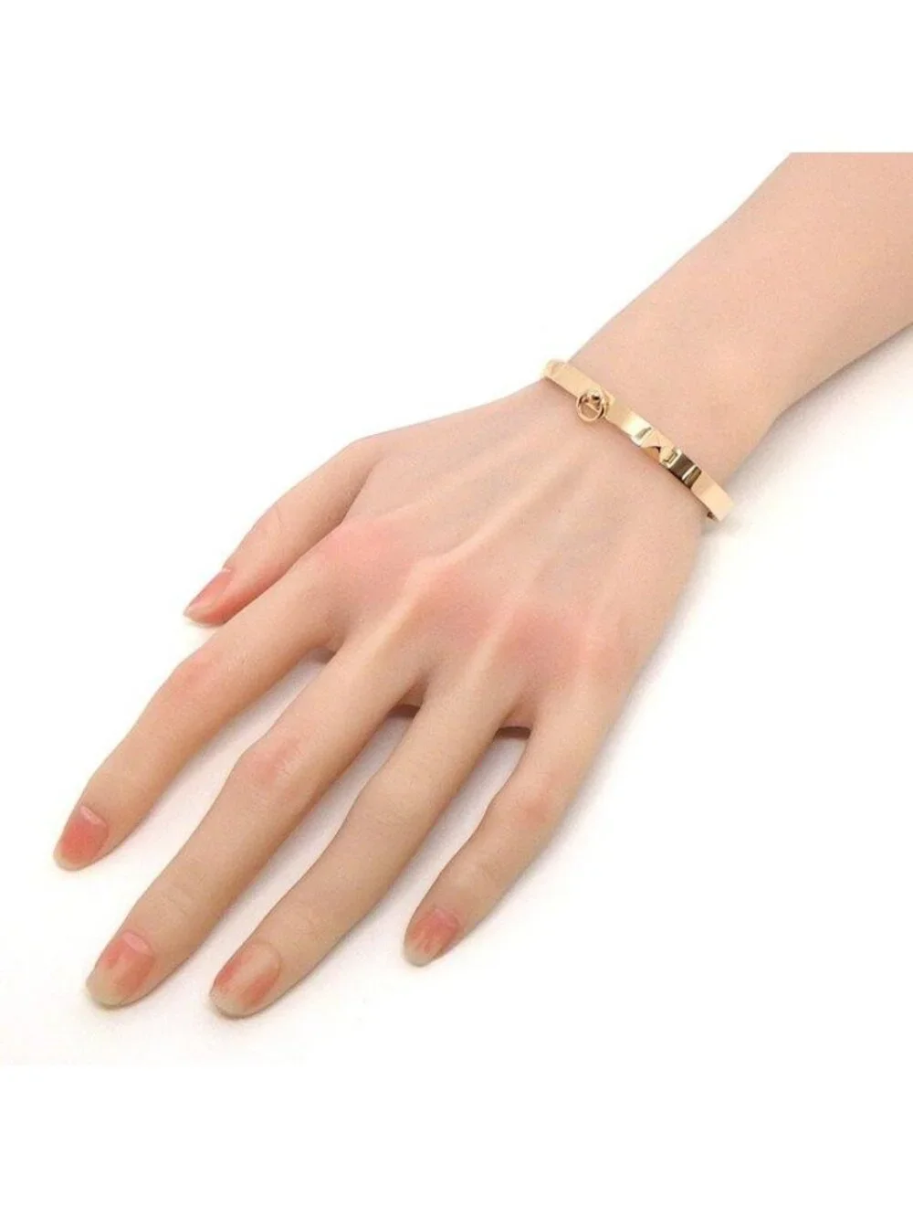 Hermes Bangle Collier de Chien PM Pyramid Medallion 18k Pink Gold #lg Bracelet